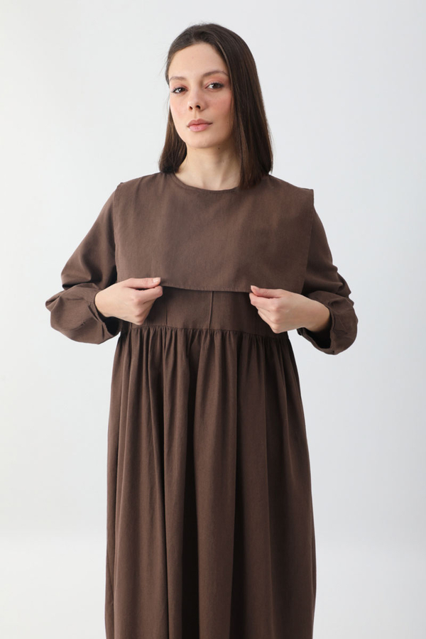 Tüzün Aller Detaylı Elbise Kahverengi - 5