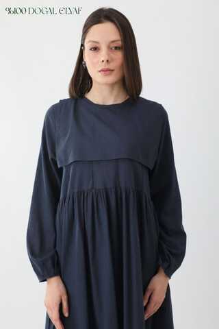 Tüzün Aller Detaylı Elbise Lacivert - 1