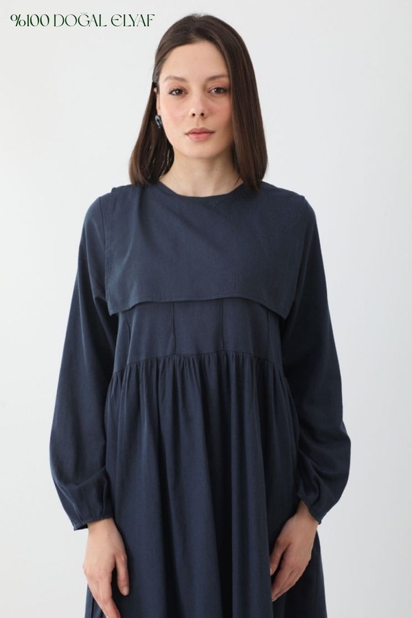 Tüzün Aller Detaylı Elbise Lacivert - 1