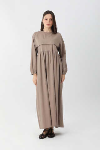 Tüzün Aller Detaylı Elbise Vizon - 11