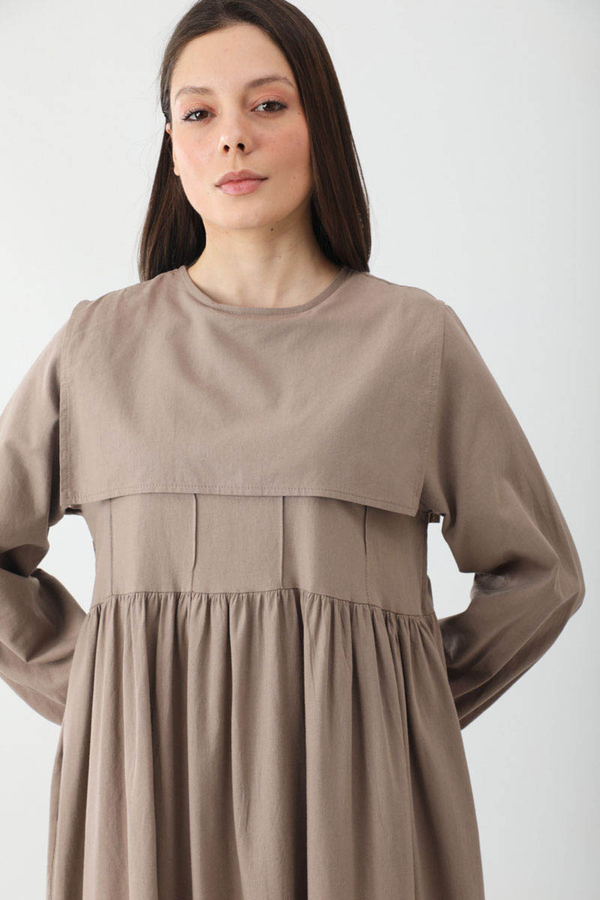 Tüzün Aller Detaylı Elbise Vizon - 12