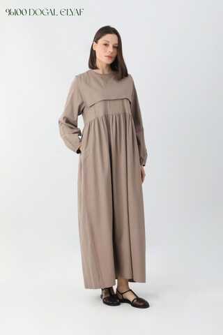 Tüzün Aller Detaylı Elbise Vizon - 9