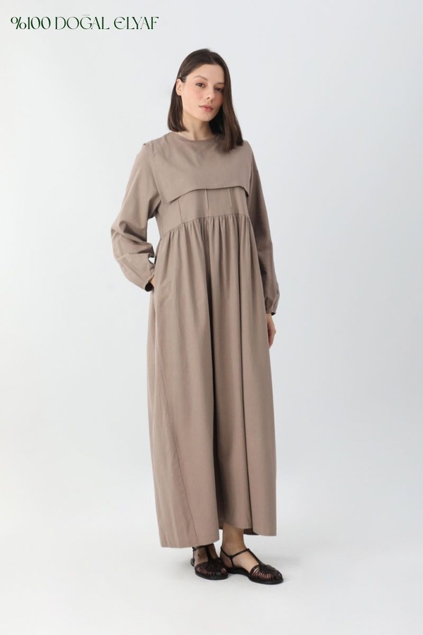 Tüzün Aller Detaylı Elbise Vizon - 9