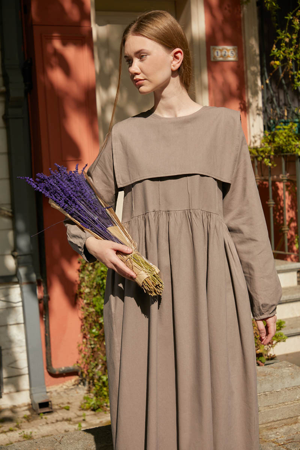 Tüzün Aller Detaylı Elbise Vizon - 5