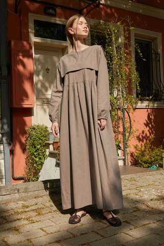 Tüzün Aller Detaylı Elbise Vizon - 7