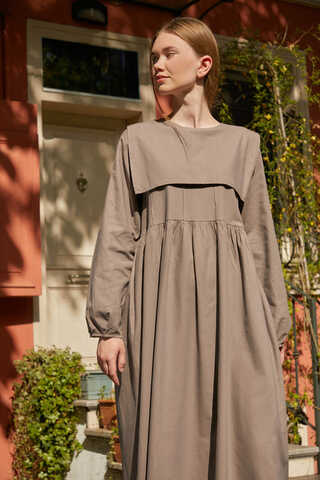 Tüzün Aller Detaylı Elbise Vizon - 6