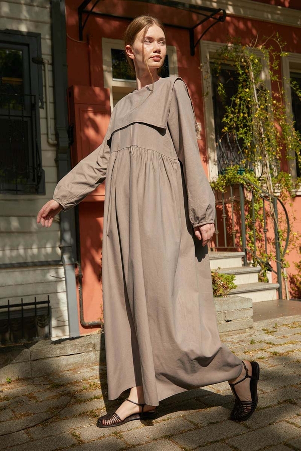 Tüzün Aller Detaylı Elbise Vizon - 8