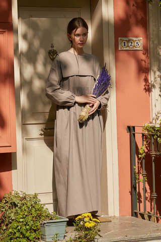 Tüzün Aller Detaylı Elbise Vizon - 4