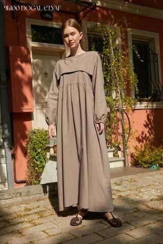 Tüzün Aller Detaylı Elbise Vizon - 1