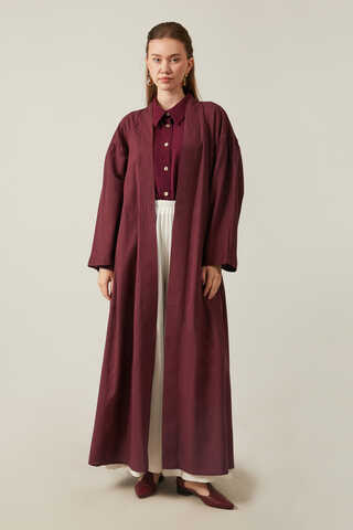 Uzun Keten Kimono Bordo - 9