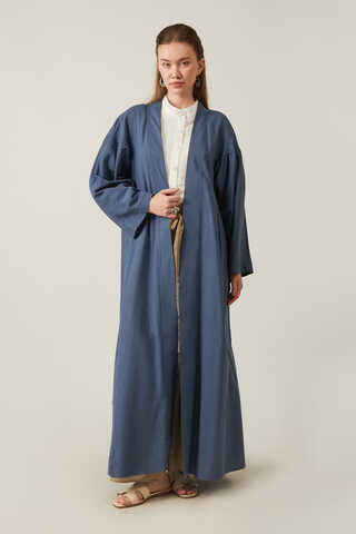 Uzun Keten Kimono İndigo - 1