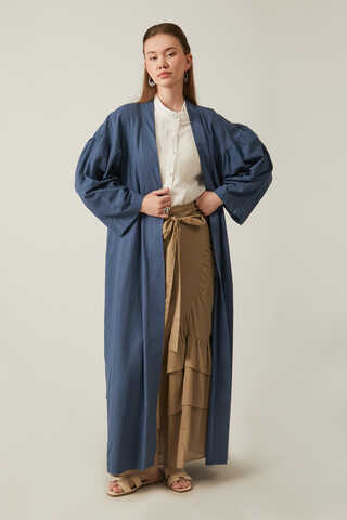 Uzun Keten Kimono İndigo - 3