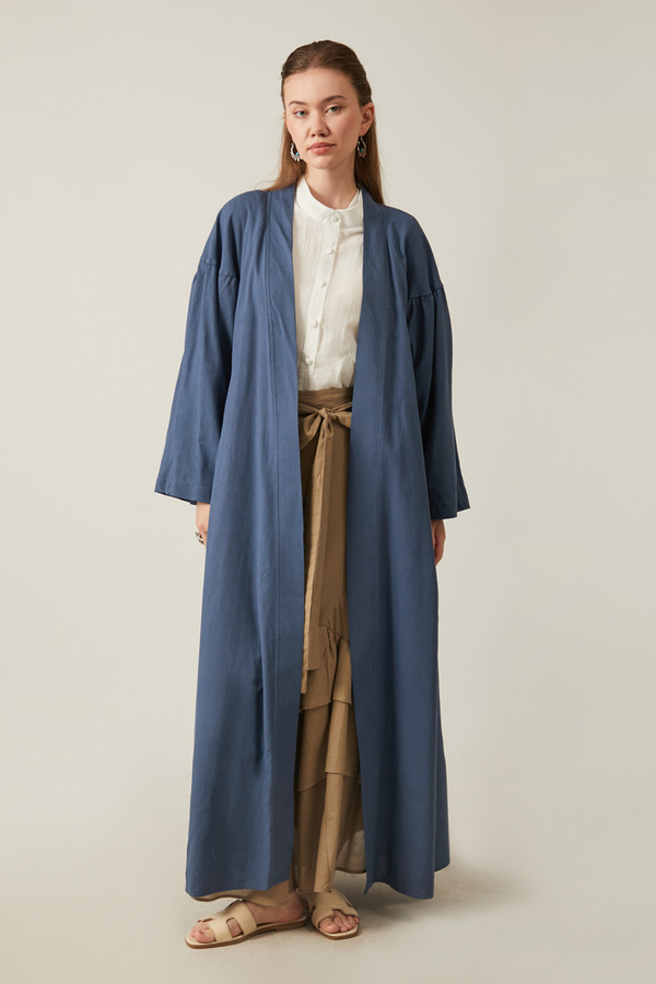 Uzun Keten Kimono İndigo - 4