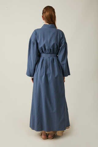 Uzun Keten Kimono İndigo - 11