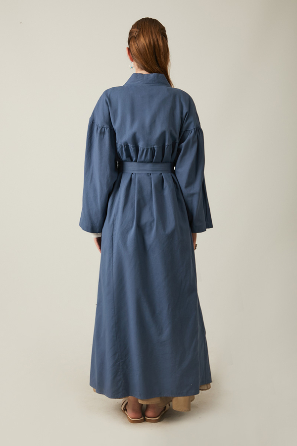 Uzun Keten Kimono İndigo - 11