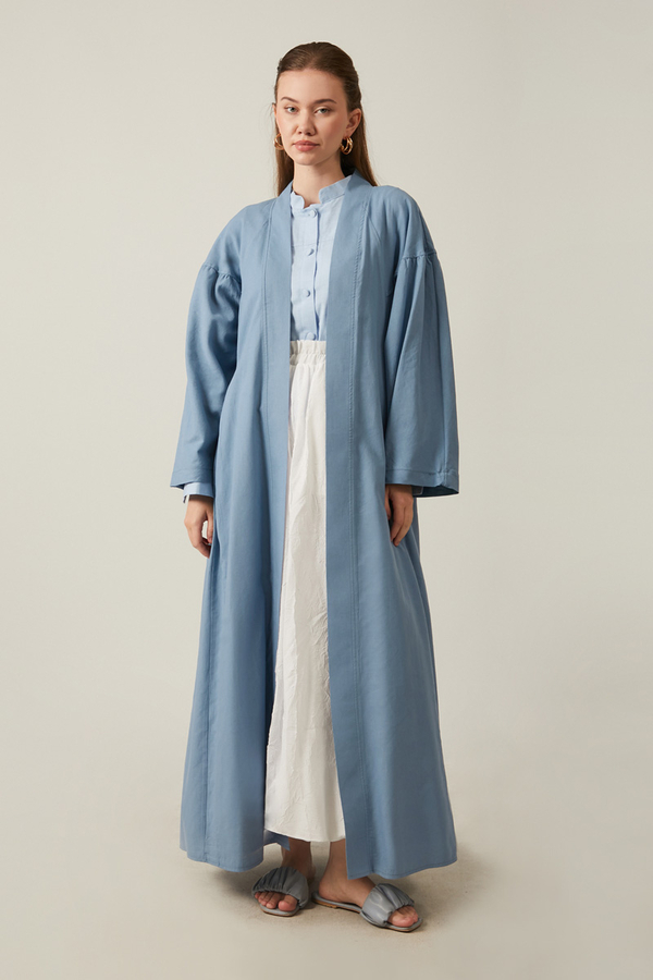 Uzun Keten Kimono Mavi 
