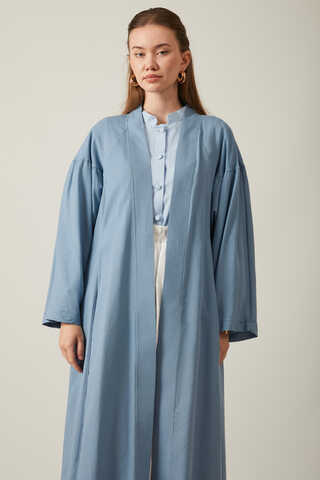 Uzun Keten Kimono Mavi - 9
