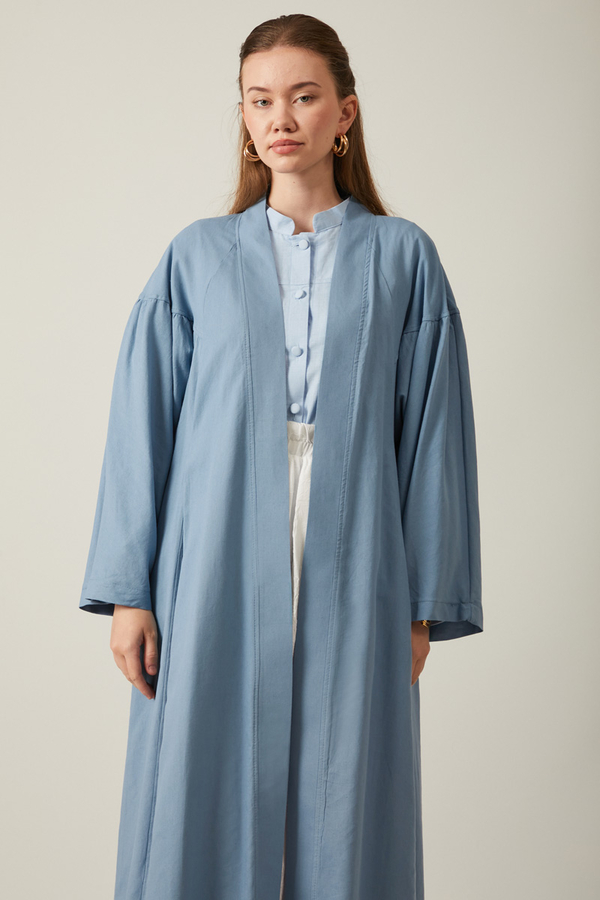 Uzun Keten Kimono Mavi - 9