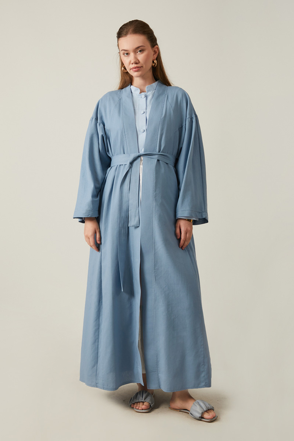 Uzun Keten Kimono Mavi - 10