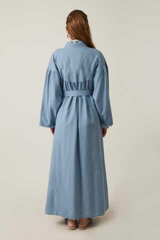 Uzun Keten Kimono Mavi - 12