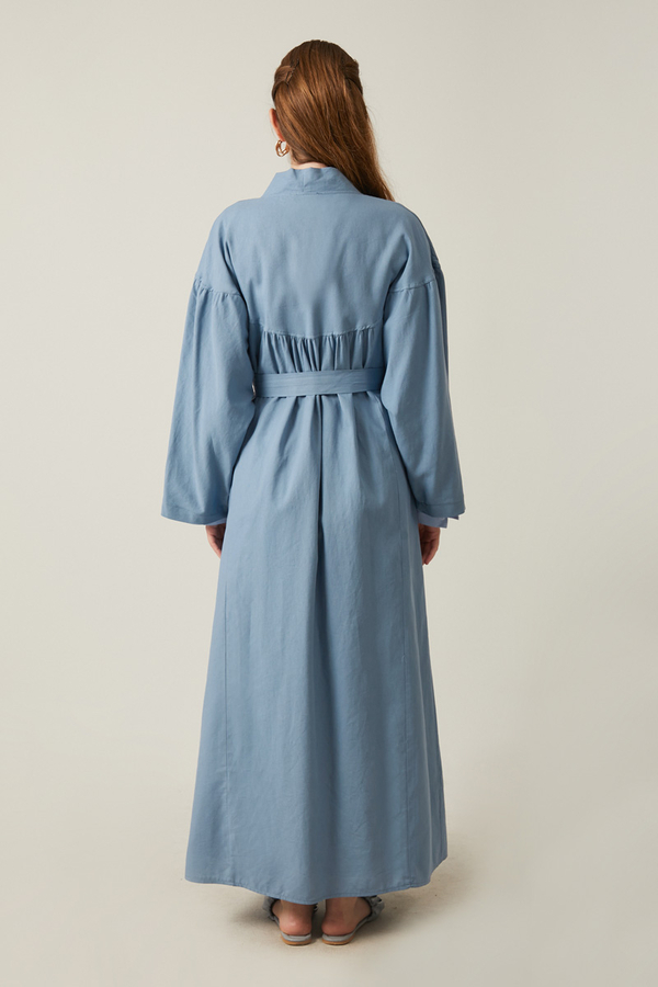 Uzun Keten Kimono Mavi - 12