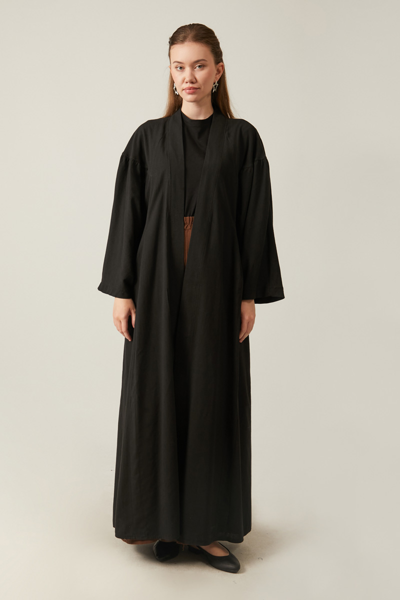 Uzun Keten Kimono Siyah