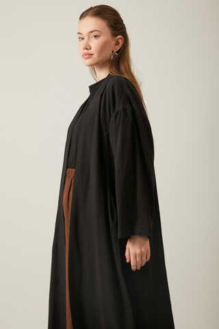 Uzun Keten Kimono Siyah - 3