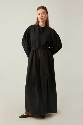 Uzun Keten Kimono Siyah - 5