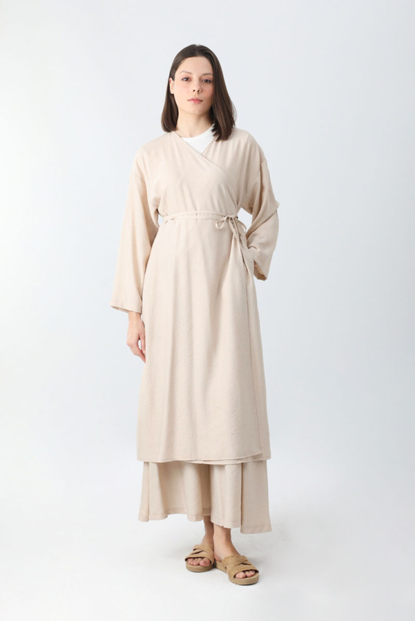 Uzun Kimono Takım Krem - 1
