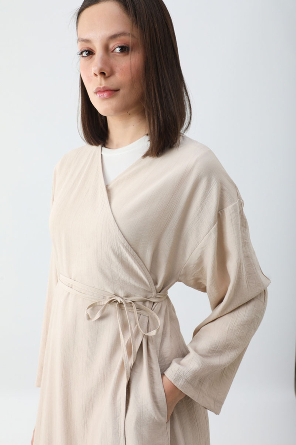 Uzun Kimono Takım Krem - 6