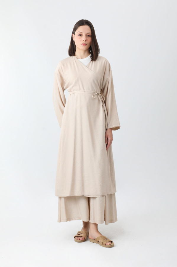 Uzun Kimono Takım Krem - 8