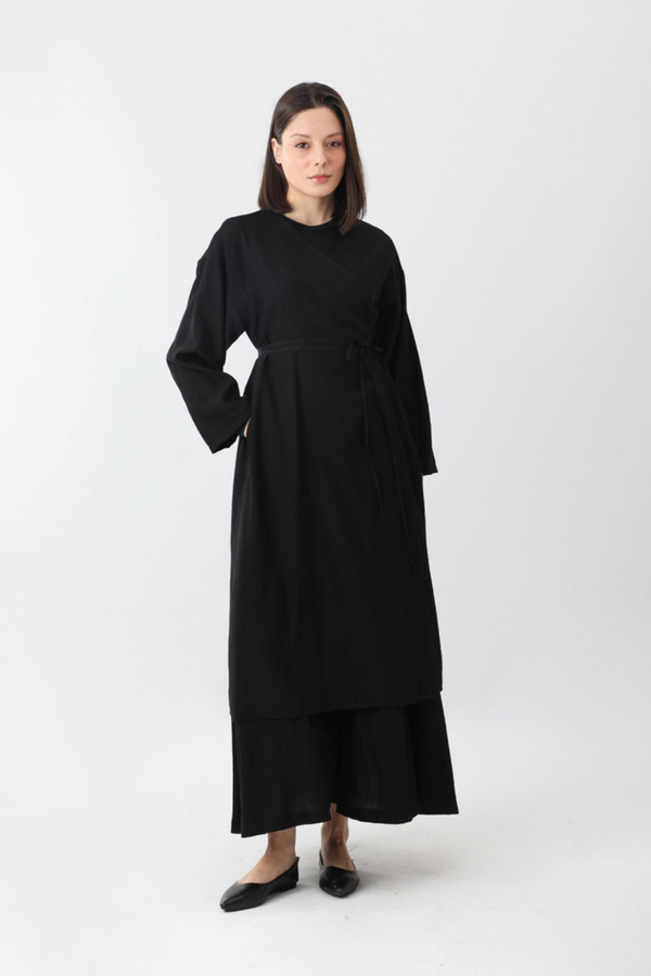 Uzun Kimono Takım Siyah - 1
