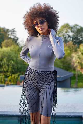 Uzun Kollu Şortlu Yüzücü Mayosu Gri - 1