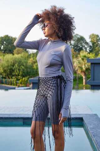 Uzun Kollu Şortlu Yüzücü Mayosu Gri - 4