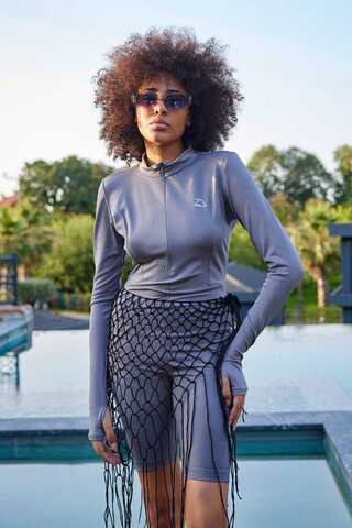 Uzun Kollu Şortlu Yüzücü Mayosu Gri - 5