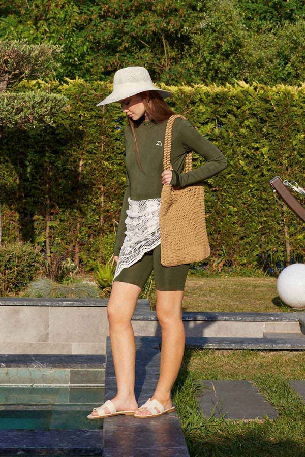 Uzun Kollu Şortlu Yüzücü Mayosu Haki - 9