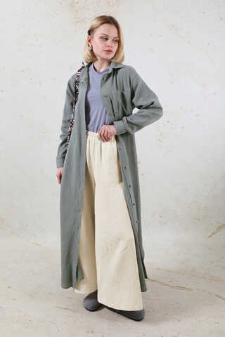 Uzun Muslin Gömlek Takım Antrasit - 2