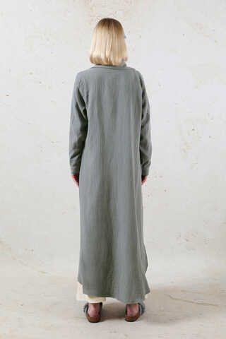 Uzun Muslin Gömlek Takım Antrasit - 6