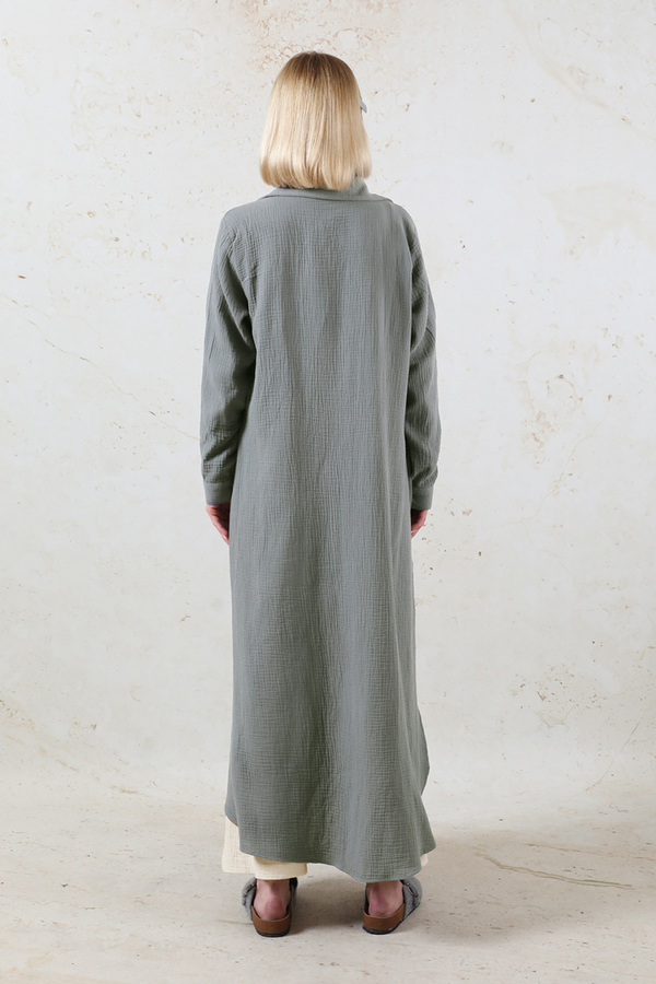 Uzun Muslin Gömlek Takım Antrasit - 6