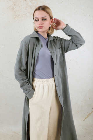 Uzun Muslin Gömlek Takım Antrasit - 4