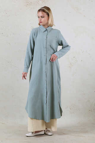 Uzun Muslin Gömlek Takım Bebe Mavisi - 2