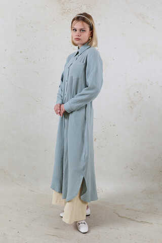 Uzun Muslin Gömlek Takım Bebe Mavisi - 3