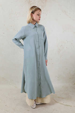 Uzun Muslin Gömlek Takım Bebe Mavisi - 4