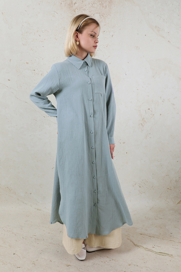 Uzun Muslin Gömlek Takım Bebe Mavisi - 4