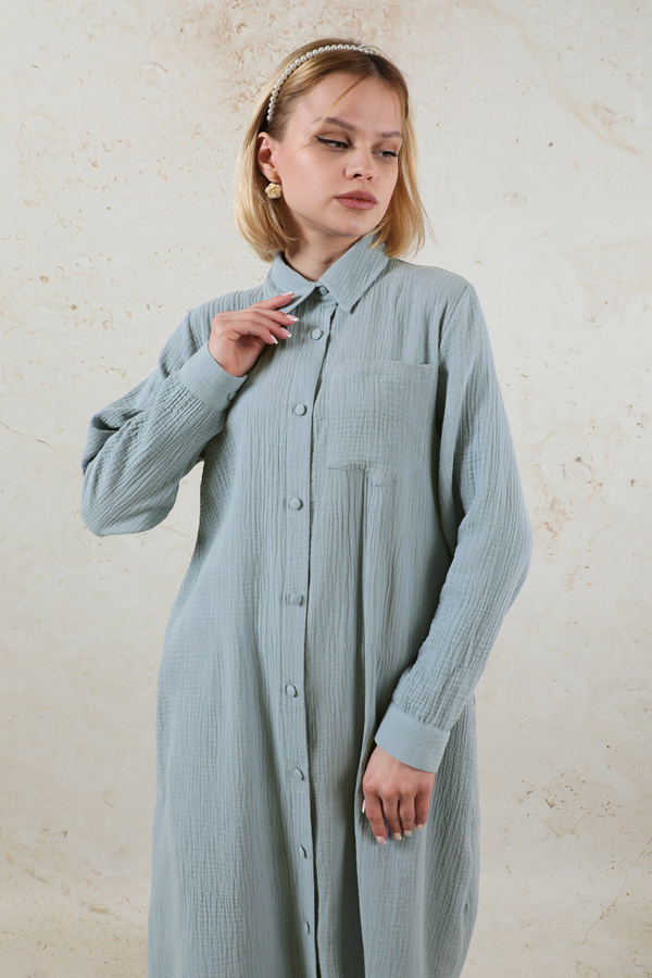 Uzun Muslin Gömlek Takım Bebe Mavisi - 5