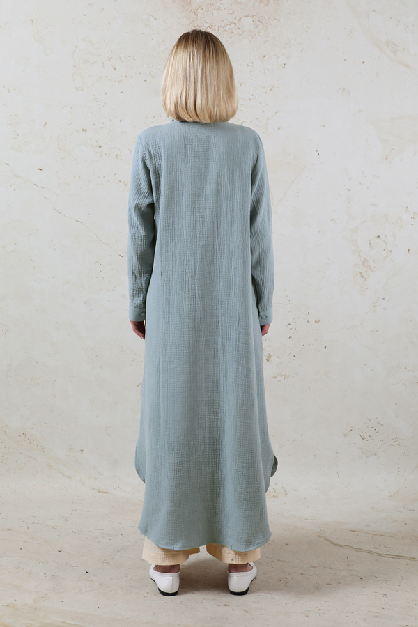 Uzun Muslin Gömlek Takım Bebe Mavisi - 6