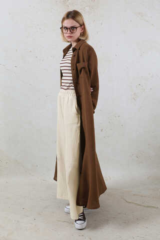 Uzun Muslin Gömlek Takım Kahverengi - 2