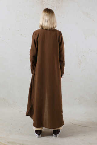 Uzun Muslin Gömlek Takım Kahverengi - 5