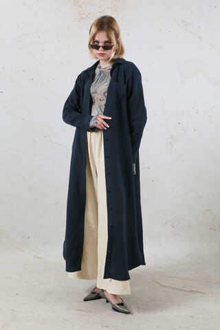Uzun Muslin Gömlek Takım Lacivert - 2