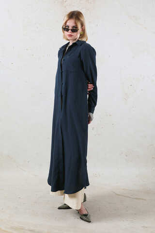 Uzun Muslin Gömlek Takım Lacivert - 3